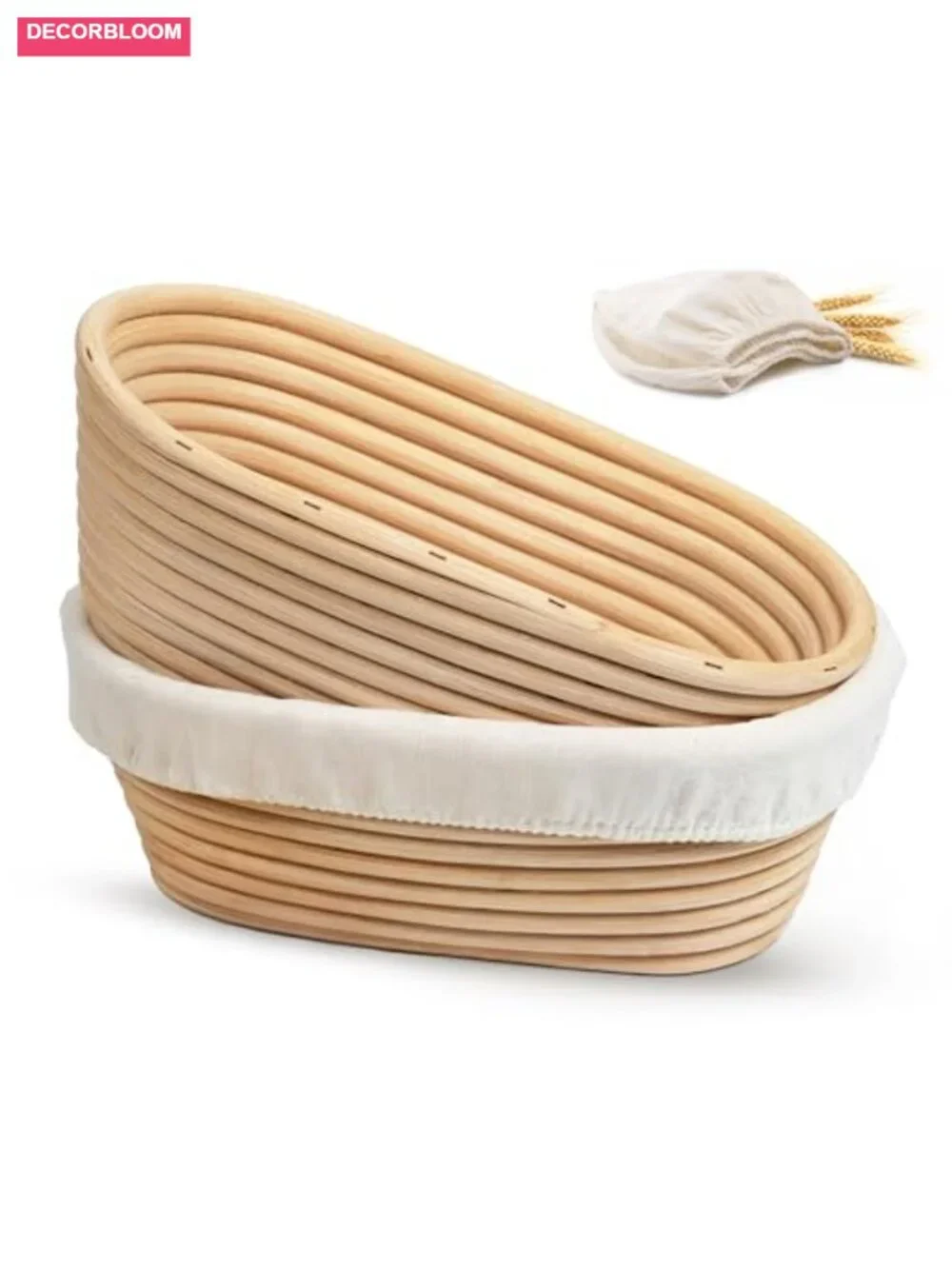 Handwoven Rattan Bread Proofing Baskets with Linen Liners, Set of 2, 9.8 Inch,